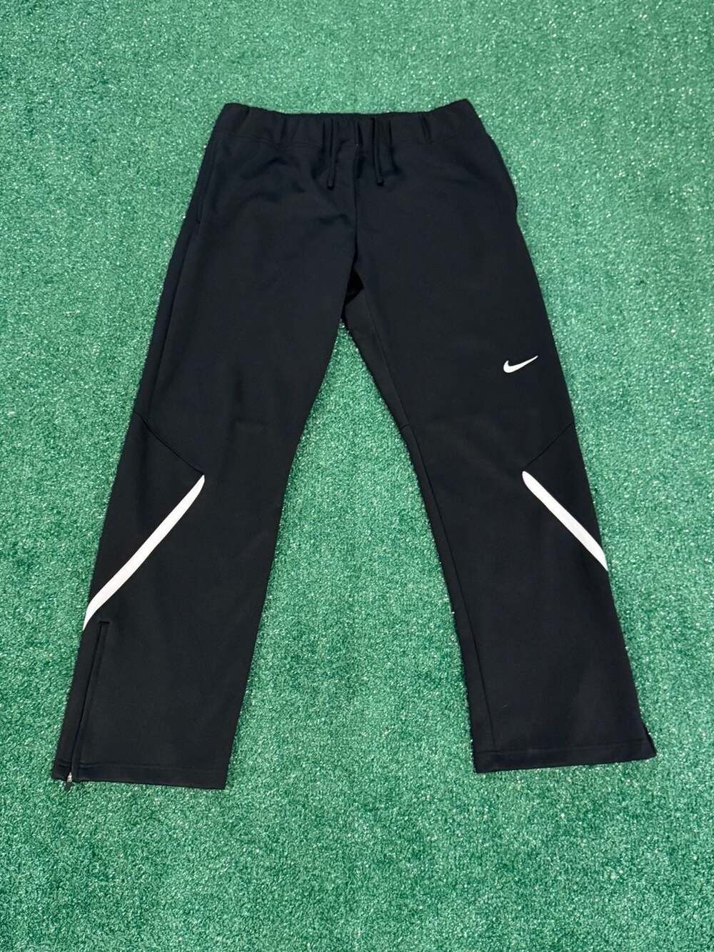 Nike Dri-Fit Black White Ankle Zippers Drawstring Athletic Pants Size L